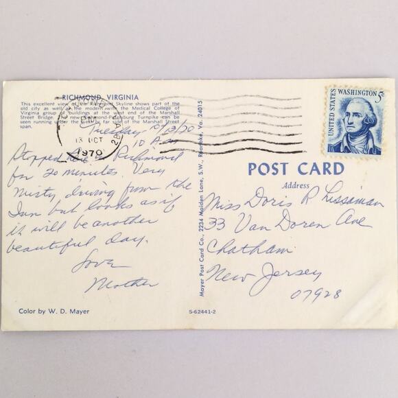 Vintage Richmond Virginia Litho Postcard City Skyline 1970 Marshall Street - Picture 2 of 2